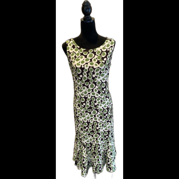 Danny & Nicole Dress size 10 Green Cream Fit & Flare + Stretch Sleeveless FUN - Picture 2 of 12
